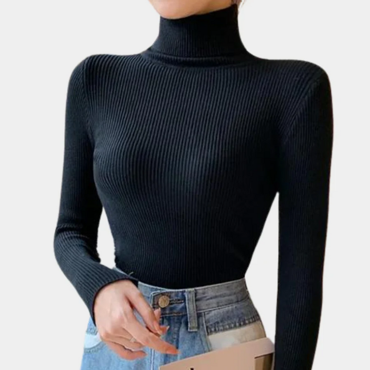 Women’s Fall Ribbed Turtleneck Sweater – Fitted Knit Pullover with High Neck, Long Sleeves, Slim Silhouette, Cozy Layering Essential
