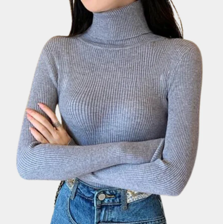Women’s Fall Ribbed Turtleneck Sweater – Fitted Knit Pullover with High Neck, Long Sleeves, Slim Silhouette, Cozy Layering Essential